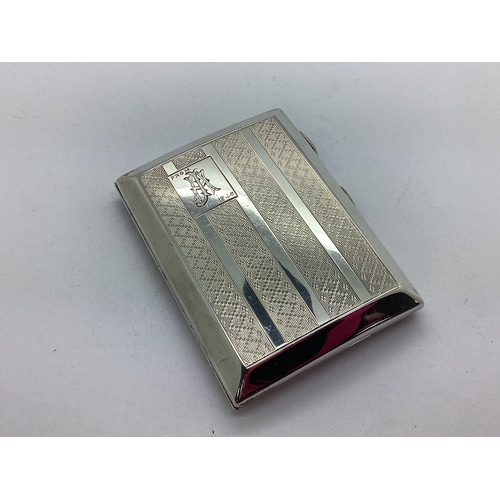 47 - A Hallmarked Silver Cigarette Case, HL Brown, Birmingham 1927, of rectangular form, allover engine t... 