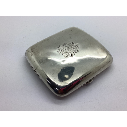 48 - A Hallmarked Silver Cigarette Case, Walker & Hall, Sheffield 1914, of plain curved cushion shape, mo... 
