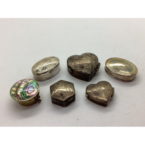 50 - A Collection of Various Hallmarked Silver and Other Hinged Trinket/Pill Boxes, including decorative ... 