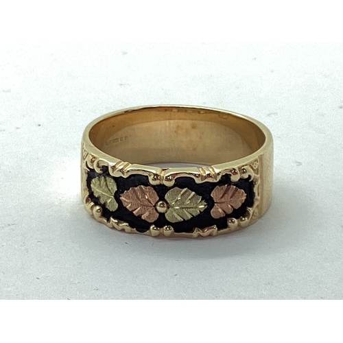 59 - QVC; A Black Hills Gold Style Foliate Band, the two tone textured design on black background, betwee... 