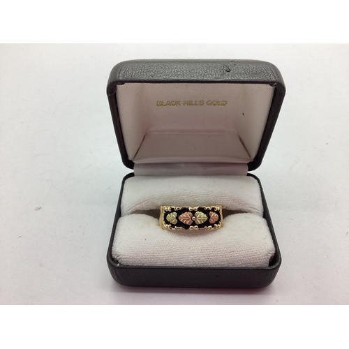 59 - QVC; A Black Hills Gold Style Foliate Band, the two tone textured design on black background, betwee... 