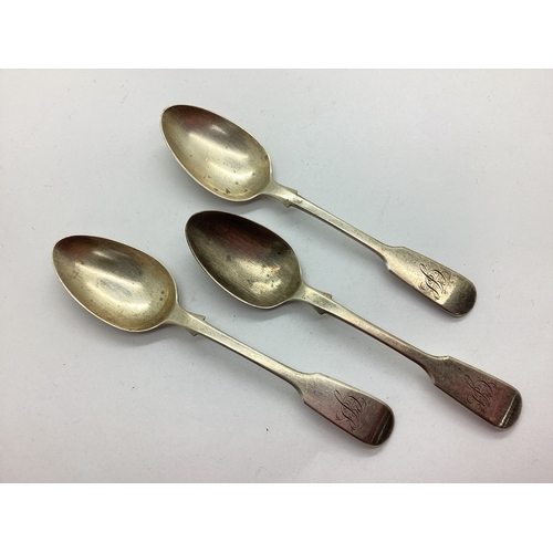 6 - Three Hallmarked Silver Fiddle Pattern Spoons, Benoni Stephens, London 1840, monogrammed (total weig... 