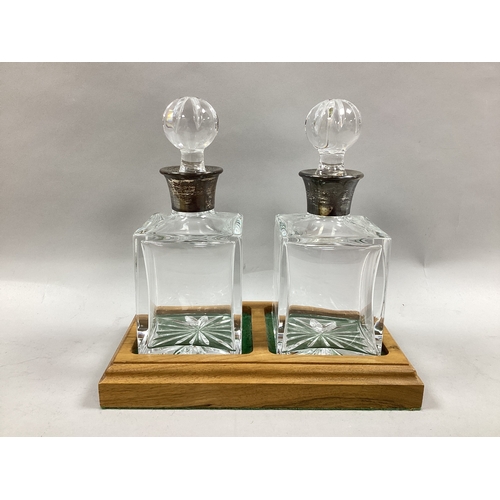 9 - A Pair of Modern Hallmarked Silver Collared Glass Decanters, Charles S Green & Co Ltd, Birmingham 19... 