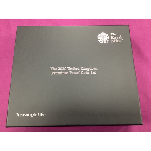 107 - 2020 Royal Mint UK Premium Proof Coin Set, cased with a certificate of authenticity.