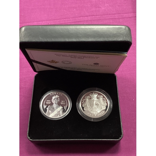111 - 2022 Royal Mint And Royal Canadian Mint QEII Platinum Jubilee Celebration One Ounce Fine Silver Proo... 