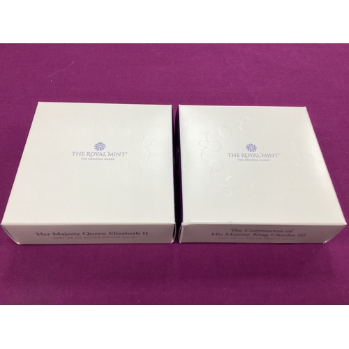 140 - Two Royal Mint UK One Ounce Silver Proof £2 Coins, includes a 2022 QEII and a 2023 Coronation oof Ki... 