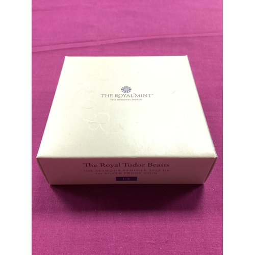 154 - 2022 Royal Mint Tudor Beasts 'The Seymour Panther' Silver Proof One Ounce Coin, cased with a certifi... 