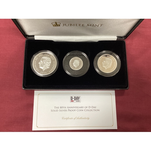 181 - 2024 Charles III Jubilee Mint Silver Proof Three Coin Collection, The 80th Anniversary of D-Day, cas... 