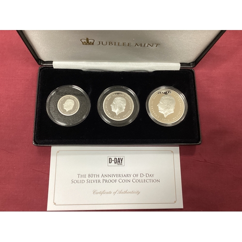 184 - 2024 Charles III Jubilee Mint Silver Proof Three Coin Collection, The 80th Anniversary of D-Day, cas... 