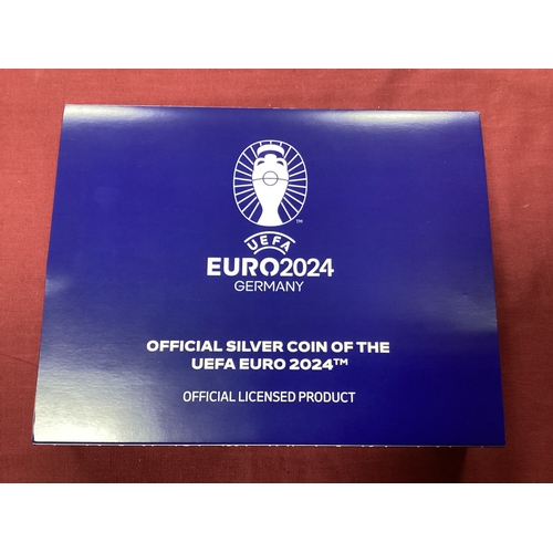 192 - UEFA Euro 2024 Fine Silver Proof Five Ounce Solomon Islands $10, only 100 minted, cased with a certi... 