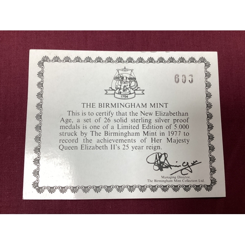 202 - The Birmingham Mint 1977 New Elizabethan Age Sterling Silver Twenty Six Medal Collection, ina wooden... 