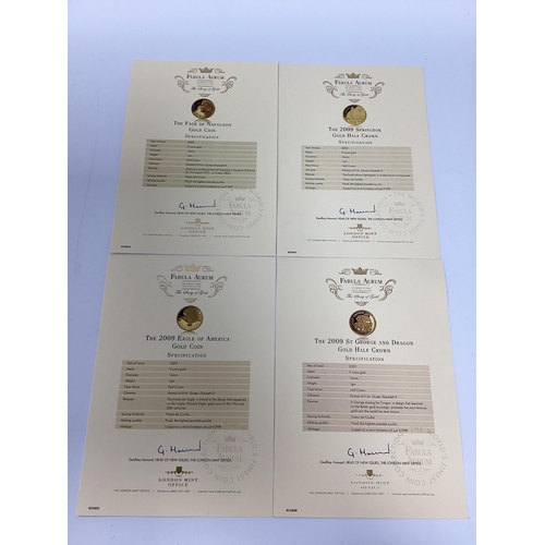 206 - Four London Mint Fabula Aurum 9ct Gold Proof Coins, each weighing 1g, all cased with certificates of... 