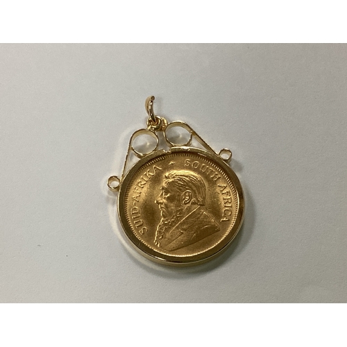 212 - 1985 South Africa Gold 1/10 Ounce Krugerrand Coin, in a loose mount.