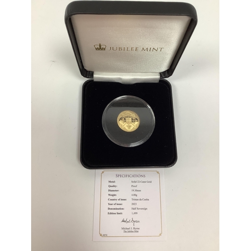217 - 2023 The Coronation Of King Charles III Gold Proof Half Sovereign, cased with a certificate of authe... 