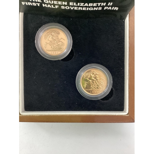 219 - London Mint QEII Gold Half Sovereign Two Coin Set, 1980 proof and a 1982 uncirculated, cased with a ... 