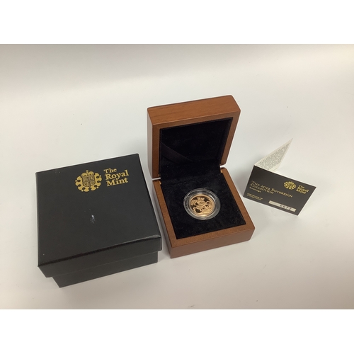 221 - 2013 Royal Mint Gold Proof Sovereign, cased with a certificate of authenticity.