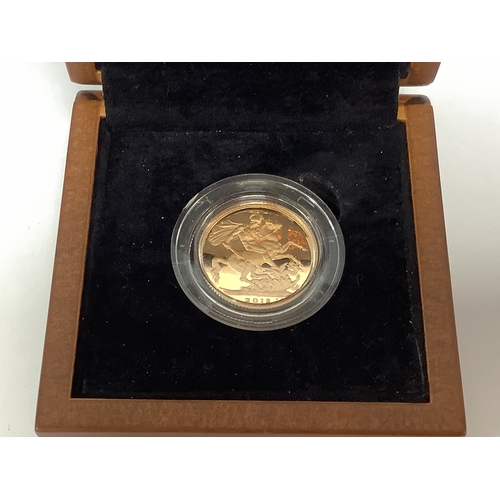 221 - 2013 Royal Mint Gold Proof Sovereign, cased with a certificate of authenticity.