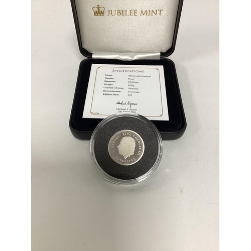228 - 2025 Charles III Jubilee Mint Platinum Proof Sovereign, cased with a certificate of authenticity.