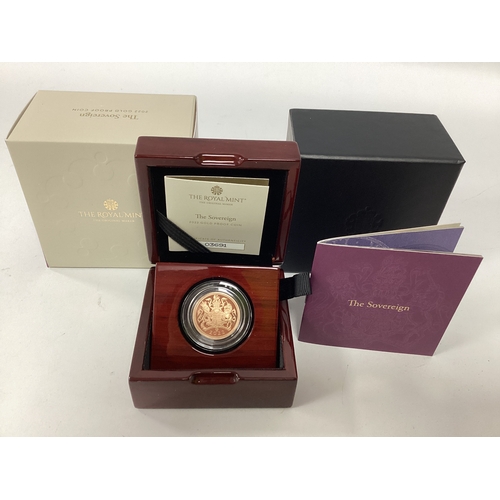 232 - 2022 Royal Mint Gold Proof Sovereign, cased with a certificate of authenticity.