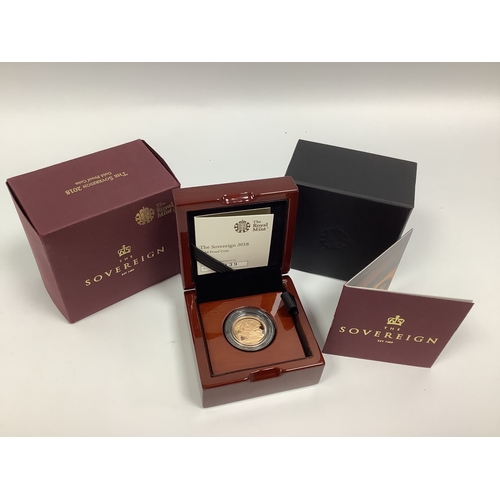 235 - 2018 Royal Mint QEII Gold Proof Sovereign, cased with a certificate of authenticity.