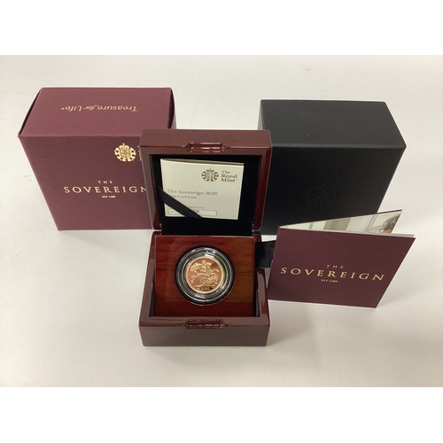 238 - 2020 Royal Mint Gold Proof Sovereign, cased with a certificate of authenticity.