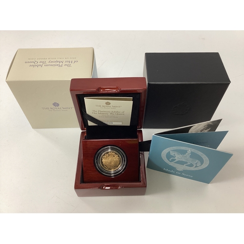 240 - 2022 Royal Mint UK 'The Platinum Jubilee Of QEII' Quarter Ounce Gold Proof Coin, cased with a certif... 
