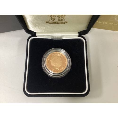 242 - 2002 Royal Mint Gold Proof Sovereign, cased with a certificate of authenticity.
