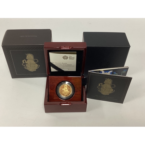 245 - 2017 Royal Mint UK 'The Queen's Beasts' Quarter Ounce Gold Proof Coin, The Unicorn of Scotland, case... 