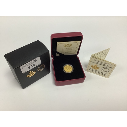 246 - 2015 Royal Canadian Mint Fine Gold Maple Leaves $10 Coin, cased with a certificate of authenticity.
