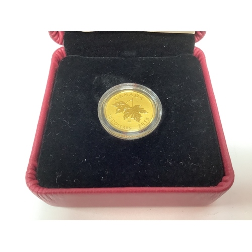 246 - 2015 Royal Canadian Mint Fine Gold Maple Leaves $10 Coin, cased with a certificate of authenticity.