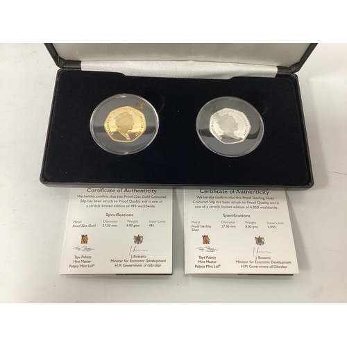 250 - 2019 QEII Jubilee Mint Gold And Silver Proof D-Day 50p Two Coin Set, cased with certificates of auth... 