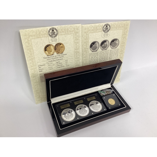 253 - 2016 London Mint 'The Battle Of The Somme' Gold And Silver Proof Four Coin Set, includes a gold Gibr... 