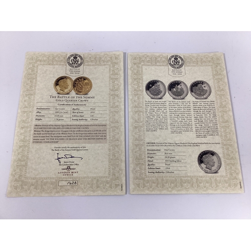 253 - 2016 London Mint 'The Battle Of The Somme' Gold And Silver Proof Four Coin Set, includes a gold Gibr... 