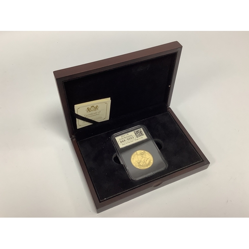 256A - 2015 UK Fine Gold One Ounce Britannia, slabbed and cased with a certificate of authenticity.