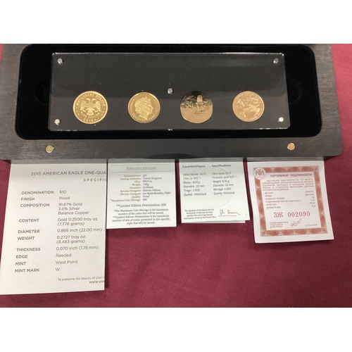 260 - World War II Allied Gold Proof Four Coin Set, includes a Sir Winston Churchill £25, Russia 50 Rouble... 