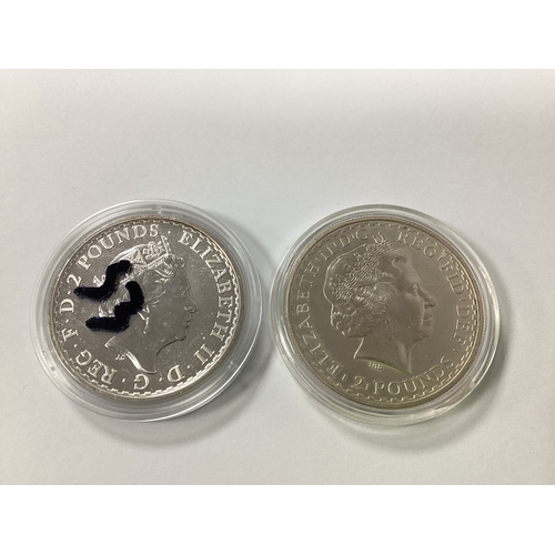 57A - Two Fine Silver One Ounce Britannia Coins, 1998 and 2020.