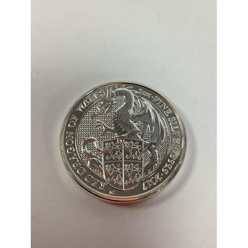60 - 2017 Red Dragon Of Wales Two Ounce Fine Silver £5 Coin.
