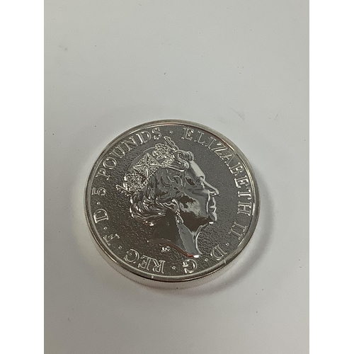 60 - 2017 Red Dragon Of Wales Two Ounce Fine Silver £5 Coin.