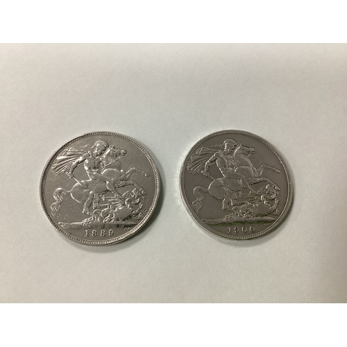 66 - Two GB Victoria Silver Crowns, 1889 and 1900.