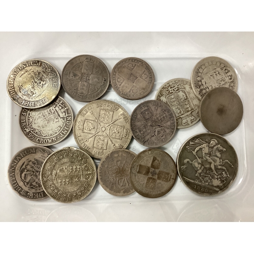 67 - Collection Of GB XIX Century Silver Coins, including an 1889 Victoria Crown, 1817 and 1819 George II... 