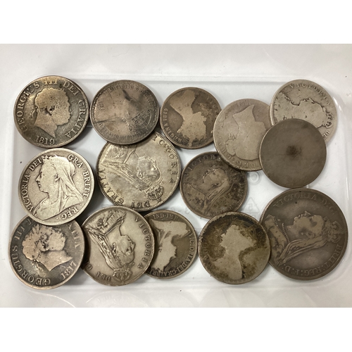 67 - Collection Of GB XIX Century Silver Coins, including an 1889 Victoria Crown, 1817 and 1819 George II... 