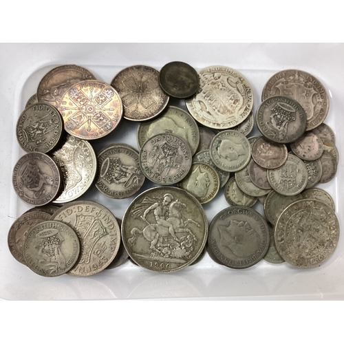 68 - Collection Of GB Pre 1947 Silver Coins, includes a 1900 Victoria Crown, Half Crowns, Florins, Sixpen... 