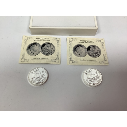 72 - Three 2019 World's First Silver Sovereigns, all with certificates of authenticity.