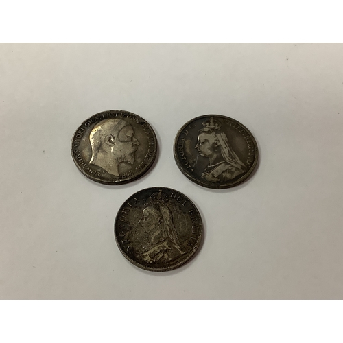 75 - 1902 Edward VII Silver Crown, together with a Victoria 1889 Crown and Double Florin.
