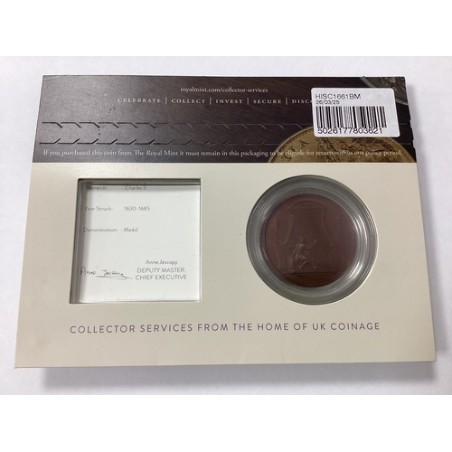 76 - Royal Mint Charles II (Dassier c.1734) Bronze Medal, with a certificate of authenticity.