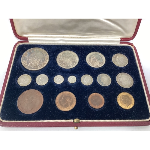 79 - 1937 Royal Mint George V Coronation Fifteen Coin Specimen Set, including Maundy, in original red cas... 
