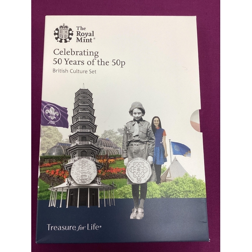 81 - 2019 Royal Mint 'Celebrating 50 Years Of The 50p' British Culture Set, includes a 2019 Kew Gardens, ... 