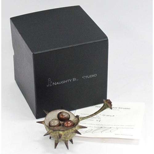 1300 - Mark Richard Hall (b.1970) *ARR: A Naughty Boy Studio Patinated Bronze 'Trytych', cast as a conker w... 