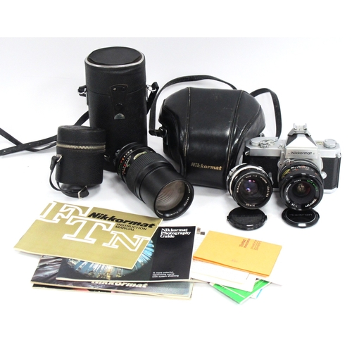 1307 - Nikkormat FT 35mm SRL Film Camera #3966112 with attached Tamron 28mm f/2.8 Bbar multi C lens cased, ... 