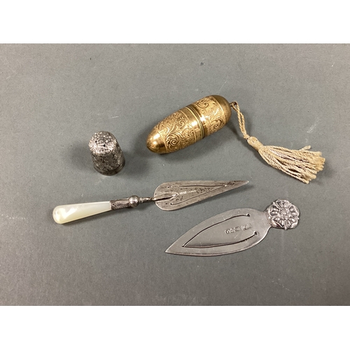 61 - A Chester Hallmarked Silver Page Marker, with Yorkshire Rose finial, 6.7cm long; together with a tro... 